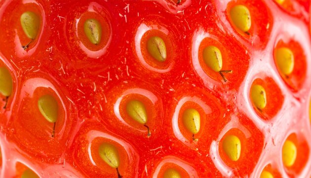 Close-up of a Vibrant Red Strawberry with Prominent Seeds.