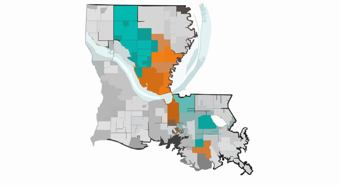 St Bernard Parish Louisiana census block vector map 2020 bold boundary geographic illustration isolated on white background