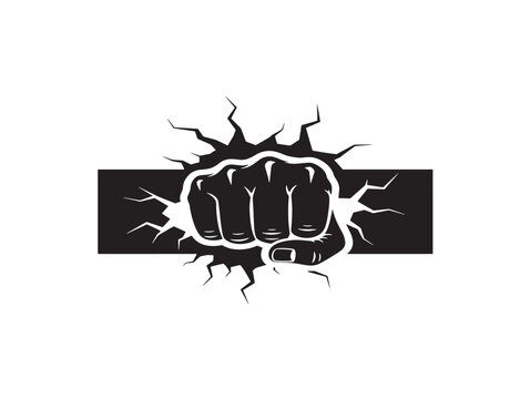 brute force attack hacking concept with fist breaking shield vector illustration