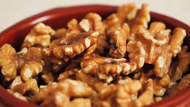 Close-up walnuts without shell. Healthy natural food. High quality 4k footage