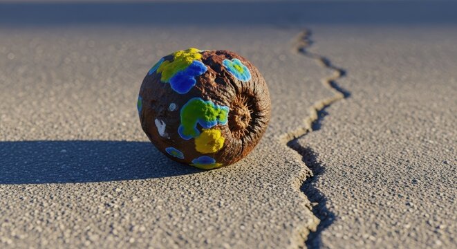 A highly unpleasant view of a single, decomposing piece of organic waste abandoned on a dusty, textured surface, signifying extreme isolation, grunge, remote, moldy