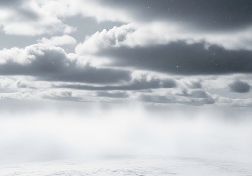 Dramatic winter sky blanketed by heavy gray stratocumulus clouds bringing a massive blizzard and intense snowfall across the landscape, winter, gray, snowfall