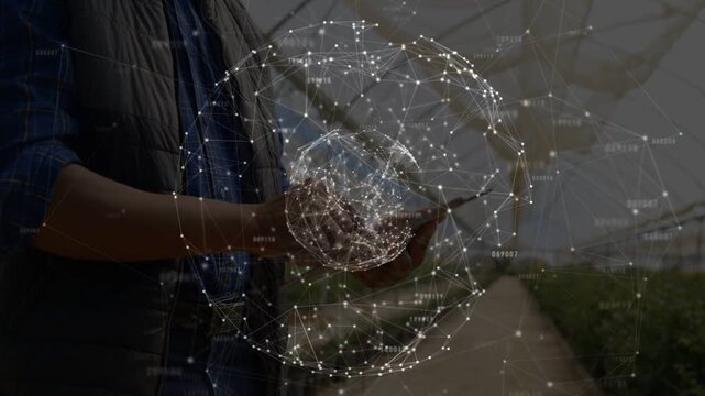 Greenhouse tech tapping device, growing rotating globe over hands and stabilizing systems