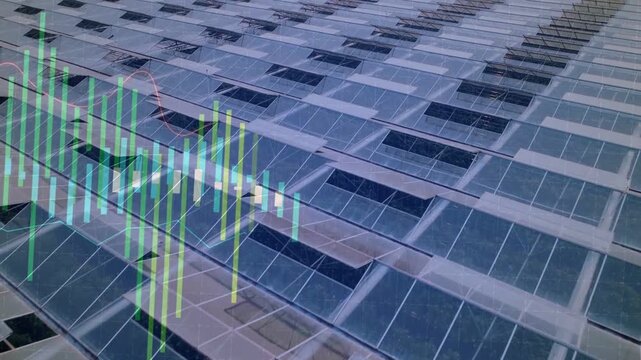 Data overlay appearing from left sliding across PV panels, showing real-time energy patterns