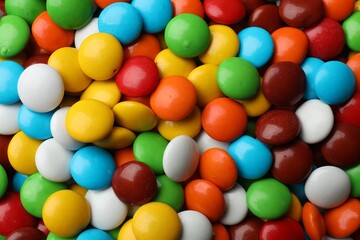 Obraz premium Delicious colorful candies as background, top view