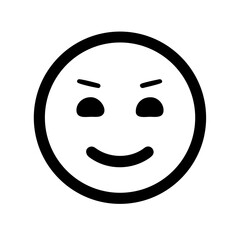Fototapeta premium Mischievous Smirking Face Emoji Icon, Simple Black and White Line Art Smug Emoticon Avatar on White Background