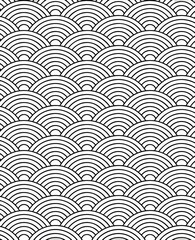 seigaiha, Japanese, wave, pattern, seamless, black, white, monochrome, traditional, oriental, Asian, arc, scale, fish scale, repeat, tile, geometric, abstract, background, wallpaper, texture,  © MehrabHussain