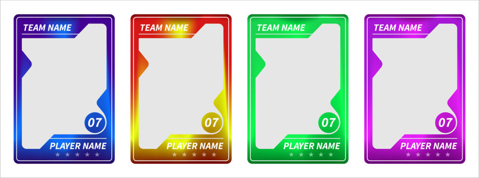 Sports trading card template collection. Vector frames for football, soccer, basketball, hockey and volleyball player photos, modern flyer layout elements on white background	