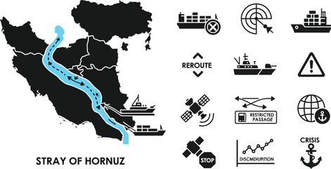 Strait of hormuz maritime traffic and infrastructure illustration © MDSAMIN