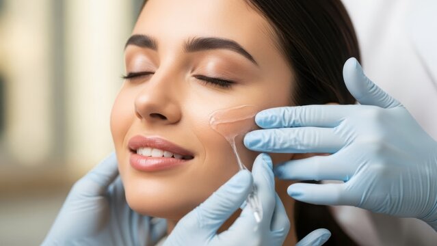 Young Woman Receiving PDO Thread Lift Cosmetic Procedure on Cheek