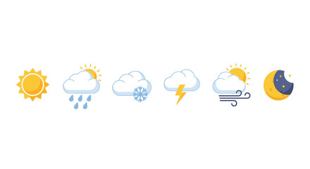 Obraz premium Weather icons set representing various climate conditions and forecast