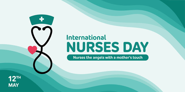 International Nurses Day celebration poster with stethoscope and heart