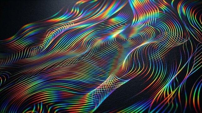 Diffraction grating abstract holographic rainbow spectrum thin prismatic bands dark premium reflection