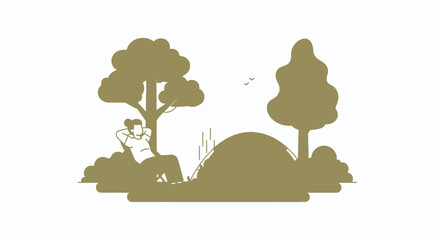 Man relaxing near tent in outdoor scene illustration for leisure and travel © lahah