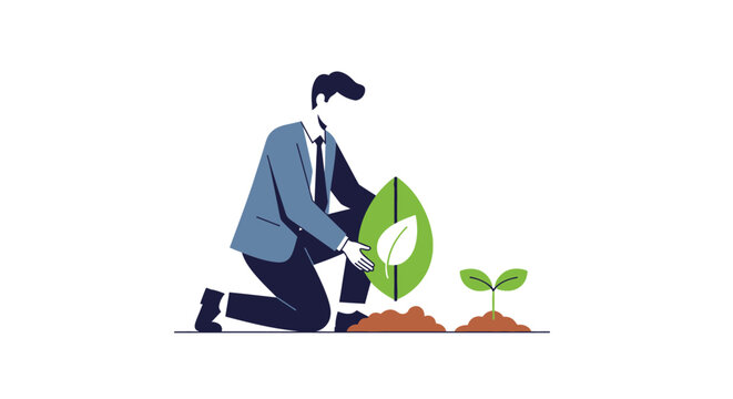 Man planting sapling conceptual illustration of growth and environmentalism