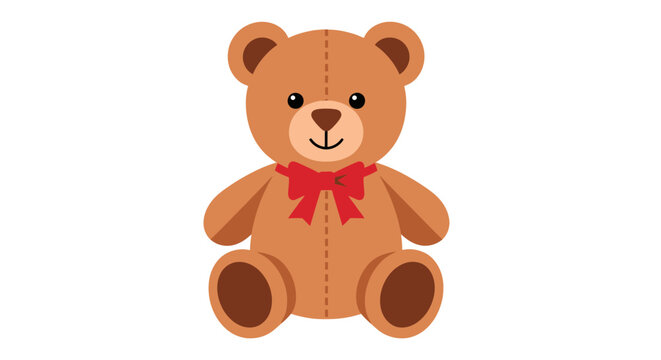 Cute cartoon teddy bear with red bow tie isolated on white background