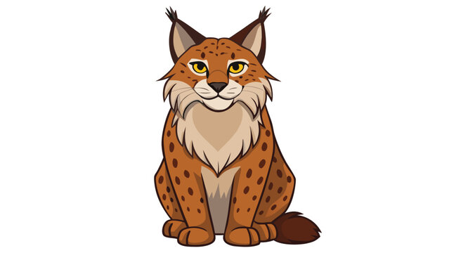 Friendly cartoon lynx sitting in a flat vector style illustration for wildlife education and children book design