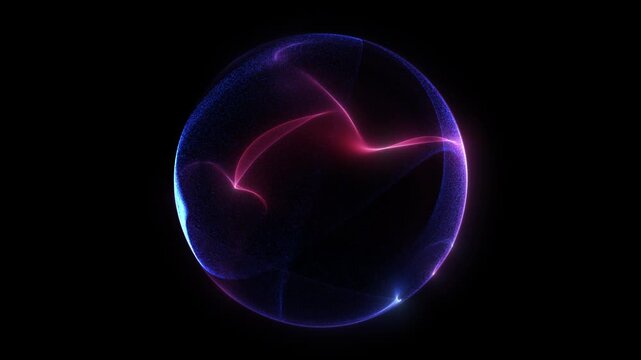 Abstract glowing particle sphere with blue and pink wave flow inside digital orb luminous energy core futuristic technology background seamless loop smooth gradient motion light field
