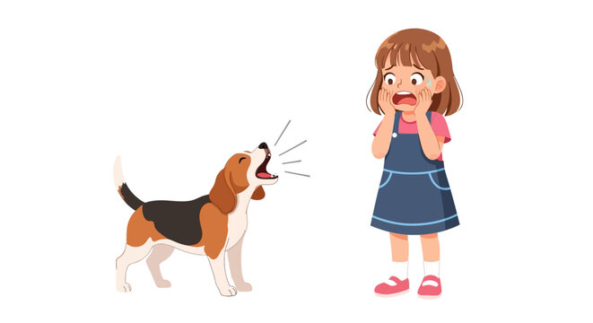 Cute girl, beagle dog, cartoon illustration, pet love, childhood friendship, vector clip art