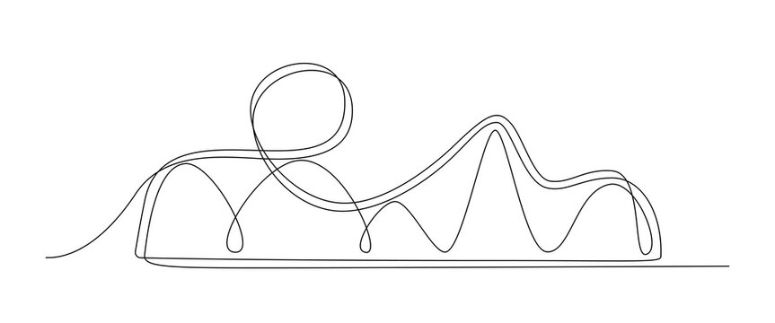 Roller Coaster One Line Illustration. Continuous line drawing of roller coaster track with loop. Perfect for amusement park, funfair and thrill ride concepts. Vector illustration