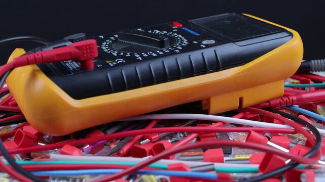 A digital multimeter for measuring the parameters of electrical circuits. Close-up. Soft focus.