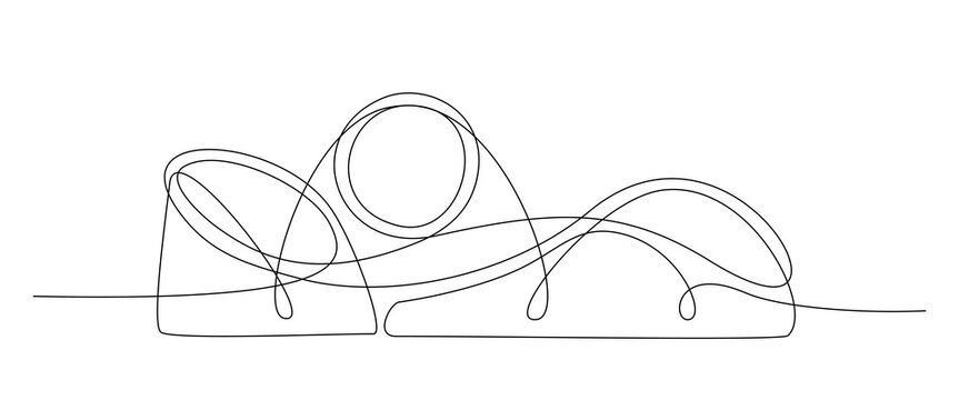 Roller Coaster One Line Illustration. Continuous line drawing of roller coaster track with loop. Perfect for amusement park, funfair and thrill ride concepts. Vector illustration