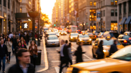 Obraz premium City Street Crowd Traffic Tokyo Urban Golden Hour Boulevard Commercial Cinematic Bokeh