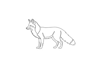 Obraz premium Minimalist line art drawing of a standing fox with a bushy tail with hand drawn