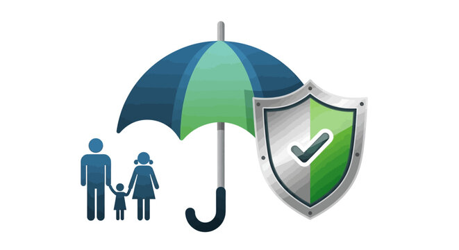 Family protection concept with umbrella shield icon for insurance security and safety