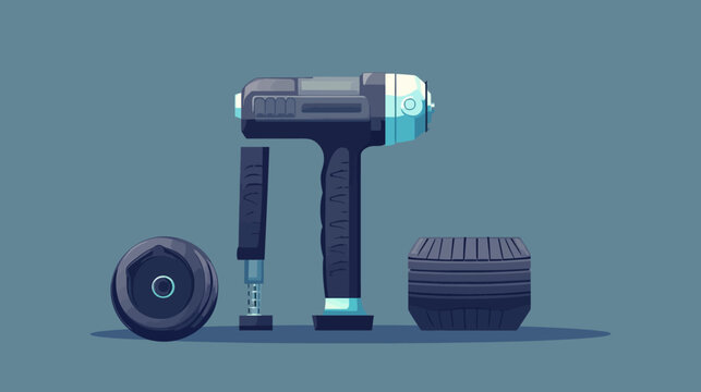Pixelated illustration of a disassembled pneumatic impact wrench. Parts sit on a flat, teal background