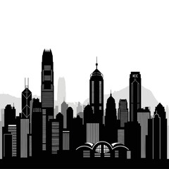 Obraz premium Hong Kong Skyline Silhouette - Black and White Modern Cityscape