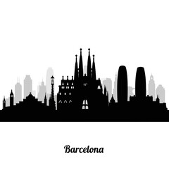 Obraz premium Barcelona Skyline Silhouette - Iconic Landmarks and Modern Architecture