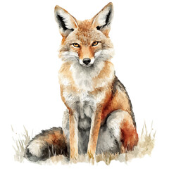 Naklejka premium Jackal, colorful watercolor painting with bold outlines, isolated on a white background.