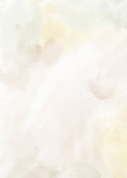 Abstract neutral watercolor background with soft green pink yellow white paint splashes texture. Illustration for design, print, fabric, background.