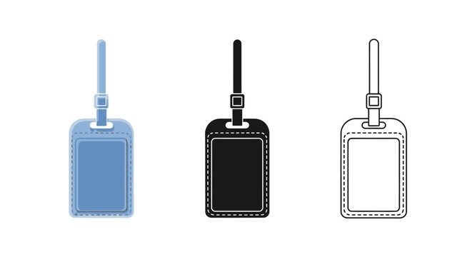 Set of three luggage tag and ID badge icons.