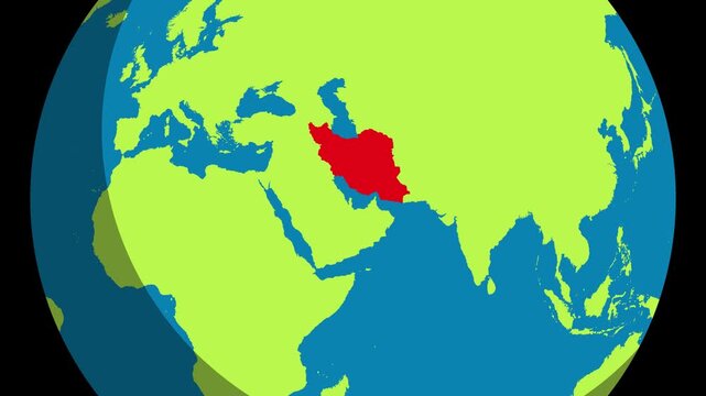Animated Globe Zoom Highlighting Iran on World Map, Middle East Geopolitics Motion Graphic