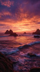 Fototapeta premium Dramatic Sunset Over Rocky Coastline