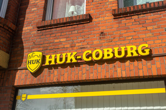 Rheine, Germany - April 6, 2026: Logo and sign of Huk-Coburg.