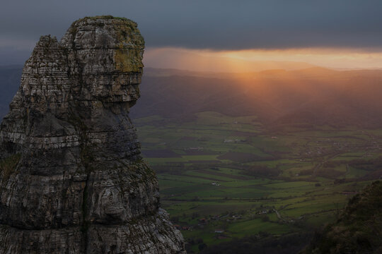 Sunrise over San Miguel peak in Burgos, Spain