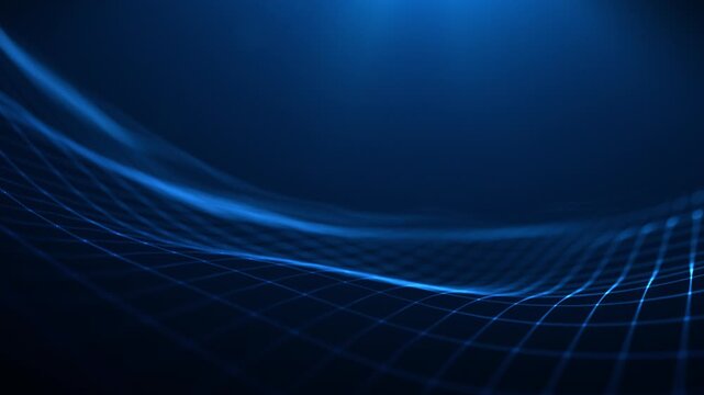 Abstract technological blue wave space. Flowing blue digital grid landscape smooth waveform oscillation luminous ripple motion abstract technological field horizon expanse energy  seamless loop