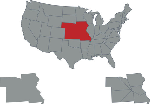 Map of the United States showcases a highlighted central region with additional isolated state silhouettes provided below for detailed analytical breakdown.
