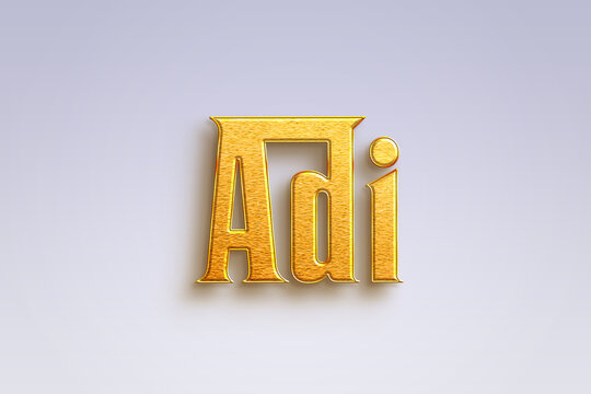 Gold text effect of Indonesian name Adi on light-blue background.