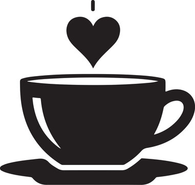 Minimalist Coffee Cup Icon with Heart Steam Silhouette Vector