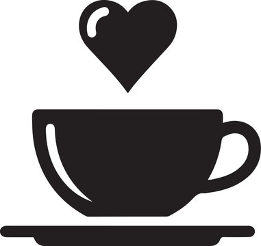 Minimalist Coffee Cup Icon with Heart Steam Silhouette Vector