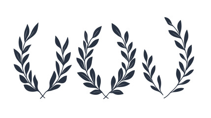 Fototapeta premium A vector illustration features three wreaths crafted from stylized dark leaves, set against a white backdrop