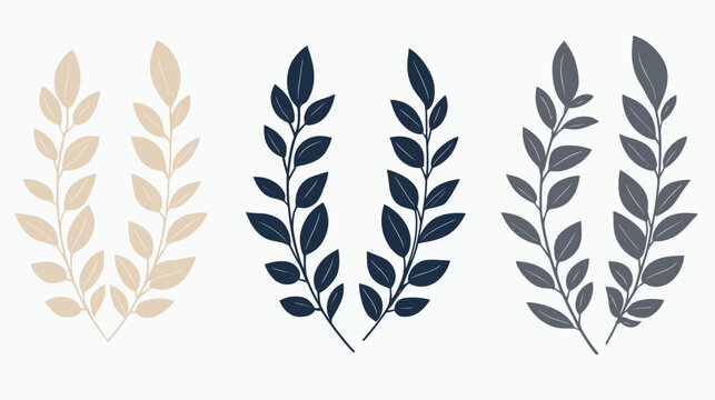 Three stylized botanical elements, each a symmetrical arrangement of leaves, in different color schemes