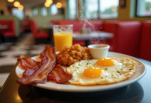 Retro Diner Breakfast Plate Bacon Eggs Classic Comfort Food Timeless Taste