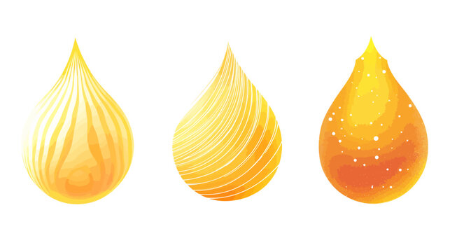 Three watercolor-style illustrations of yellow teardrop shapes with different textures