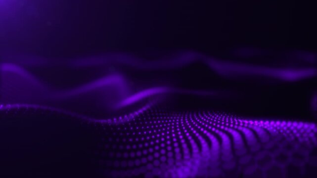 Abstract purple glowing waves, particles, dots, energy. Magical futuristic high-tech background. Digitally moving particle surface. Neon light flow. Clean modern visuals. Seamless loop. 4K 60fps