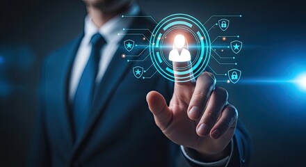 Fototapeta premium Biometric security fingerprint scan and futuristic digital interface concept